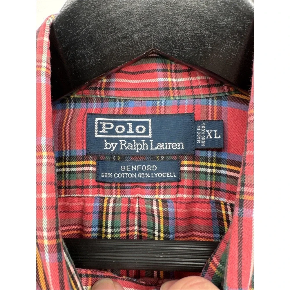 Polo Ralph Lauren VTG‎ Men's Cotton/Lyocell Work Shirt Pink Plaid Size XL